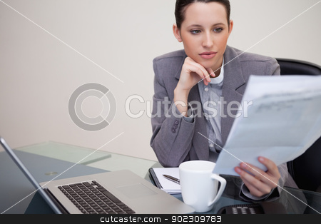 To use this stock image in your creative project, please select the size you need over to the right and click the "Add to Cart" button.
Your downloaded image will come with the Cutcaster watermark removed so don’t worry about the watermark you see on this page. Businesswoman reading contract stock photo, Young businesswoman reading contract by Wavebreak Media