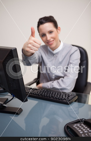 To use this stock image in your creative project, please select the size you need over to the right and click the "Add to Cart" button.
Your downloaded image will come with the Cutcaster watermark removed so don’t worry about the watermark you see on this page. Thumb up given by businesswoman stock photo, Thumb up given by young businesswoman by Wavebreak Media
