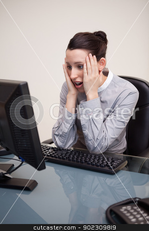 To use this stock image in your creative project, please select the size you need over to the right and click the "Add to Cart" button.
Your downloaded image will come with the Cutcaster watermark removed so don’t worry about the watermark you see on this page. Businesswoman getting surprised by computer stock photo, Young businesswoman getting surprised by computer by Wavebreak Media