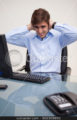 To use this stock image in your creative project, please select the size you need over to the right and click the "Add to Cart" button.
Your downloaded image will come with the Cutcaster watermark removed so don’t worry about the watermark you see on this page. Businessman having pain in his ears stock photo, Young businessman having pain in his ears by Wavebreak Media