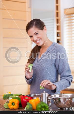 To use this stock image in your creative project, please select the size you need over to the right and click the "Add to Cart" button.
Your downloaded image will come with the Cutcaster watermark removed so don’t worry about the watermark you see on this page. Smiling woman preparing vegetable stew in the kitchen stock photo, Smiling young woman preparing vegetable stew in the kitchen by Wavebreak Media