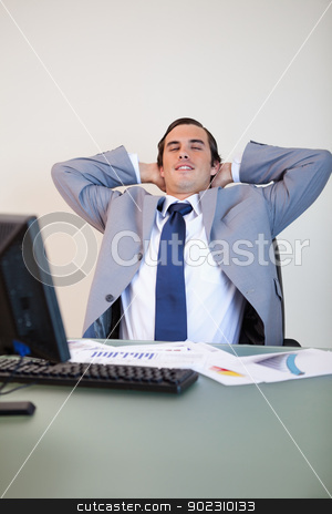 To use this stock image in your creative project, please select the size you need over to the right and click the "Add to Cart" button.
Your downloaded image will come with the Cutcaster watermark removed so don’t worry about the watermark you see on this page. Businessman taking a small break stock photo, Businessman taking a small break in his chair by Wavebreak Media