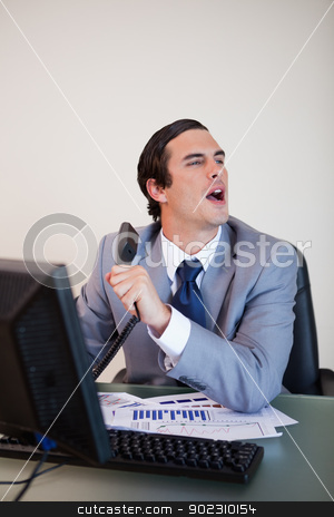 To use this stock image in your creative project, please select the size you need over to the right and click the "Add to Cart" button.
Your downloaded image will come with the Cutcaster watermark removed so don’t worry about the watermark you see on this page. Businessman asking for information his caller needs stock photo, Businessman asking colleague for information his caller needs by Wavebreak Media