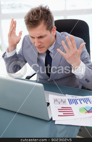 To use this stock image in your creative project, please select the size you need over to the right and click the "Add to Cart" button.
Your downloaded image will come with the Cutcaster watermark removed so don’t worry about the watermark you see on this page. Businessman getting furious over laptop stock photo, Businessman getting furious over not working laptop by Wavebreak Media