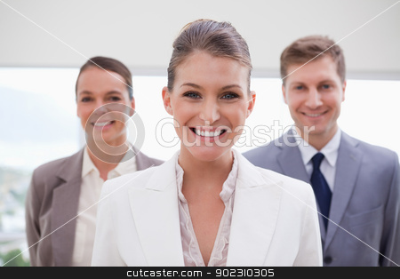 To use this stock image in your creative project, please select the size you need over to the right and click the "Add to Cart" button.
Your downloaded image will come with the Cutcaster watermark removed so don’t worry about the watermark you see on this page. Marketing manager standing stock photo, Marketing manager standing with her team behind her by Wavebreak Media
