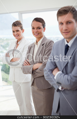 To use this stock image in your creative project, please select the size you need over to the right and click the "Add to Cart" button.
Your downloaded image will come with the Cutcaster watermark removed so don’t worry about the watermark you see on this page. Office team introducing itself stock photo, Standing office team introducing itself by Wavebreak Media
