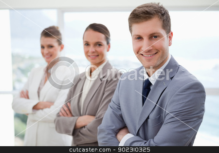 To use this stock image in your creative project, please select the size you need over to the right and click the "Add to Cart" button.
Your downloaded image will come with the Cutcaster watermark removed so don’t worry about the watermark you see on this page. Business team standing with arms folded stock photo, Smiling business team standing with arms folded by Wavebreak Media