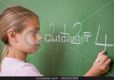 To use this stock image in your creative project, please select the size you need over to the right and click the "Add to Cart" button.
Your downloaded image will come with the Cutcaster watermark removed so don’t worry about the watermark you see on this page. Schoolgirl writing a number stock photo, Schoolgirl writing a number on a blackboard by Wavebreak Media