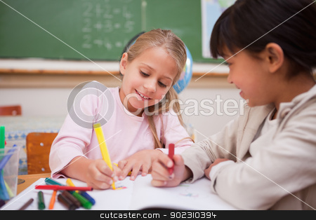 To use this stock image in your creative project, please select the size you need over to the right and click the "Add to Cart" button.
Your downloaded image will come with the Cutcaster watermark removed so don’t worry about the watermark you see on this page. Smiling schoolgirls drawing stock photo, Smiling schoolgirls drawing in a classroom by Wavebreak Media