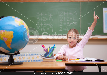 To use this stock image in your creative project, please select the size you need over to the right and click the "Add to Cart" button.
Your downloaded image will come with the Cutcaster watermark removed so don’t worry about the watermark you see on this page. Cute schoolgirl raising her hand to answer a question stock photo, Cute schoolgirl raising her hand to answer a question in a classroom by Wavebreak Media
