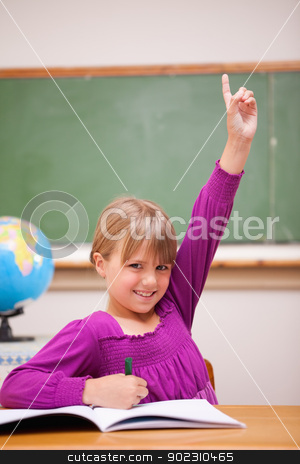 To use this stock image in your creative project, please select the size you need over to the right and click the "Add to Cart" button.
Your downloaded image will come with the Cutcaster watermark removed so don’t worry about the watermark you see on this page. Portrait of a schoolgirl raising her hand stock photo, Portrait of a schoolgirl raising her hand in a classroom by Wavebreak Media
