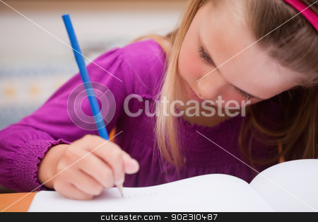 To use this stock image in your creative project, please select the size you need over to the right and click the "Add to Cart" button.
Your downloaded image will come with the Cutcaster watermark removed so don’t worry about the watermark you see on this page. Close up of a schoolgirl writing stock photo, Close up of a schoolgirl writing on a book by Wavebreak Media