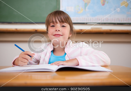 To use this stock image in your creative project, please select the size you need over to the right and click the "Add to Cart" button.
Your downloaded image will come with the Cutcaster watermark removed so don’t worry about the watermark you see on this page. Cute girl writing stock photo, Cute girl writing in a classroom by Wavebreak Media