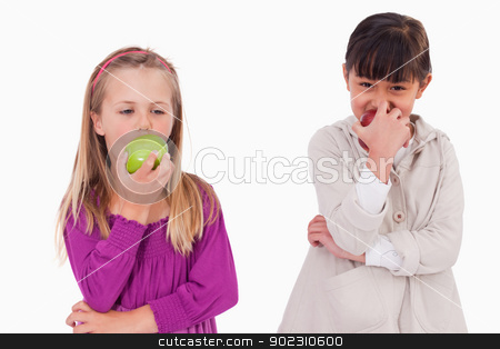 To use this stock image in your creative project, please select the size you need over to the right and click the "Add to Cart" button.
Your downloaded image will come with the Cutcaster watermark removed so don’t worry about the watermark you see on this page. Girls eating apples stock photo, Girls eating apples against a white background by Wavebreak Media
