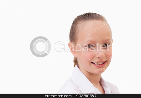 To use this stock image in your creative project, please select the size you need over to the right and click the "Add to Cart" button.
Your downloaded image will come with the Cutcaster watermark removed so don’t worry about the watermark you see on this page. Serious girl smiling stock photo, Serious girl smiling against a white background by Wavebreak Media