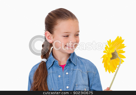 To use this stock image in your creative project, please select the size you need over to the right and click the "Add to Cart" button.
Your downloaded image will come with the Cutcaster watermark removed so don’t worry about the watermark you see on this page. Girl looking at a flower stock photo, Girl looking at a flower against a white background by Wavebreak Media