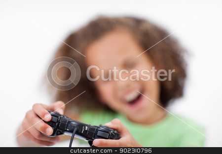 To use this stock image in your creative project, please select the size you need over to the right and click the "Add to Cart" button.
Your downloaded image will come with the Cutcaster watermark removed so don’t worry about the watermark you see on this page. Smiling girl playing a video game stock photo, Smiling girl playing a video game against a white background by Wavebreak Media
