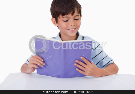 To use this stock image in your creative project, please select the size you need over to the right and click the "Add to Cart" button.
Your downloaded image will come with the Cutcaster watermark removed so don’t worry about the watermark you see on this page. Smiling boy reading a book stock photo, Smiling boy reading a book against a tablet computer by Wavebreak Media