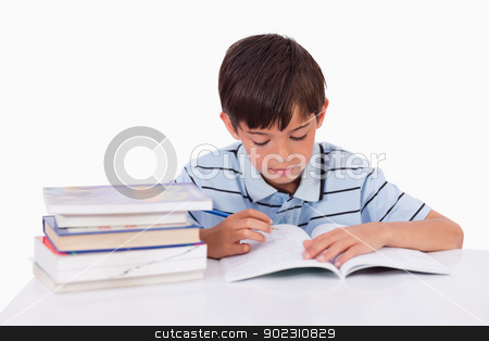 To use this stock image in your creative project, please select the size you need over to the right and click the "Add to Cart" button.
Your downloaded image will come with the Cutcaster watermark removed so don’t worry about the watermark you see on this page. Boy learning his lessons stock photo, Boy learning his lessons against a white background by Wavebreak Media