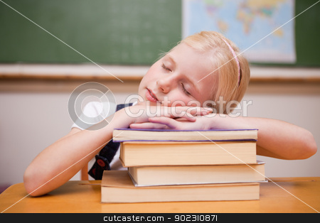 To use this stock image in your creative project, please select the size you need over to the right and click the "Add to Cart" button.
Your downloaded image will come with the Cutcaster watermark removed so don’t worry about the watermark you see on this page. Girl sleeping on her books stock photo, Girl sleeping on her books in a classroom by Wavebreak Media