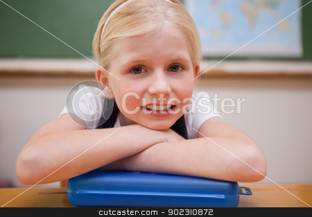 To use this stock image in your creative project, please select the size you need over to the right and click the "Add to Cart" button.
Your downloaded image will come with the Cutcaster watermark removed so don’t worry about the watermark you see on this page. Girl leaning on her desk stock photo, Girl leaning on her desk in a classroom by Wavebreak Media
