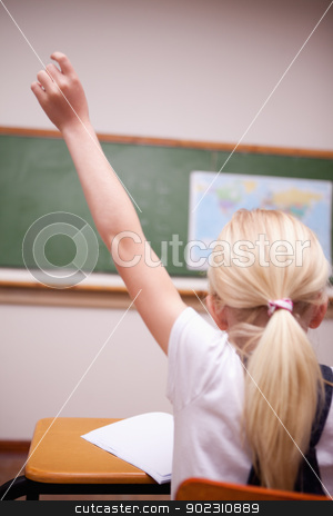 To use this stock image in your creative project, please select the size you need over to the right and click the "Add to Cart" button.
Your downloaded image will come with the Cutcaster watermark removed so don’t worry about the watermark you see on this page. back view of a schoolgirl raising her hand stock photo, back view of a schoolgirl raising her hand in a classroom by Wavebreak Media
