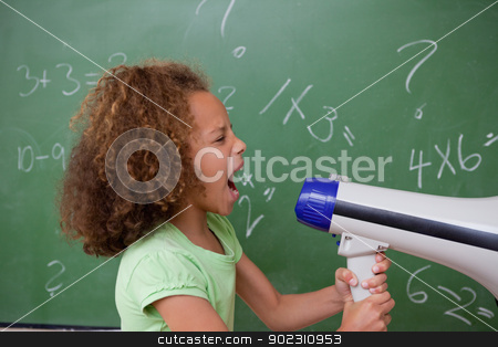 To use this stock image in your creative project, please select the size you need over to the right and click the "Add to Cart" button.
Your downloaded image will come with the Cutcaster watermark removed so don’t worry about the watermark you see on this page. Side view of a schoolgirl screaming through a megaphone stock photo, Side view of a schoolgirl screaming through a megaphone in a classroom by Wavebreak Media