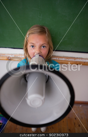 To use this stock image in your creative project, please select the size you need over to the right and click the "Add to Cart" button.
Your downloaded image will come with the Cutcaster watermark removed so don’t worry about the watermark you see on this page. Portrait of an angry schoolgirl yelling through a megaphone stock photo, Portrait of an angry schoolgirl yelling through a megaphone in a classroom by Wavebreak Media