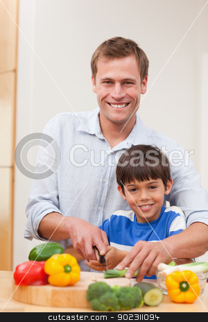 To use this stock image in your creative project, please select the size you need over to the right and click the "Add to Cart" button.
Your downloaded image will come with the Cutcaster watermark removed so don’t worry about the watermark you see on this page. Father and son cutting vegetables stock photo, Father and son cutting vegetables together by Wavebreak Media