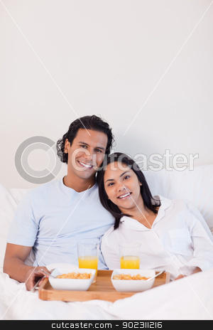 To use this stock image in your creative project, please select the size you need over to the right and click the "Add to Cart" button.
Your downloaded image will come with the Cutcaster watermark removed so don’t worry about the watermark you see on this page. Happy couple having breakfast in the bed stock photo, Happy young couple having breakfast in the bed by Wavebreak Media