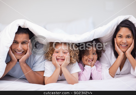 To use this stock image in your creative project, please select the size you need over to the right and click the "Add to Cart" button.
Your downloaded image will come with the Cutcaster watermark removed so don’t worry about the watermark you see on this page. Family hiding under the blanket stock photo, Young family hiding under the blanket by Wavebreak Media