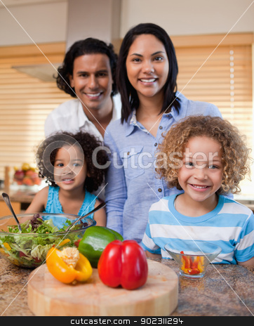 To use this stock image in your creative project, please select the size you need over to the right and click the "Add to Cart" button.
Your downloaded image will come with the Cutcaster watermark removed so don’t worry about the watermark you see on this page. Family with salad together in the kitchen stock photo, Young family with salad together in the kitchen by Wavebreak Media