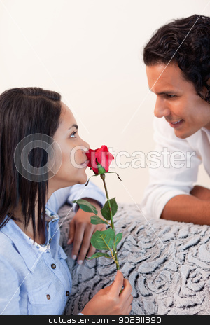 To use this stock image in your creative project, please select the size you need over to the right and click the "Add to Cart" button.
Your downloaded image will come with the Cutcaster watermark removed so don’t worry about the watermark you see on this page. Woman got a rose from her boyfriend for valentines day stock photo, Young woman got a rose from her boyfriend for valentines day by Wavebreak Media