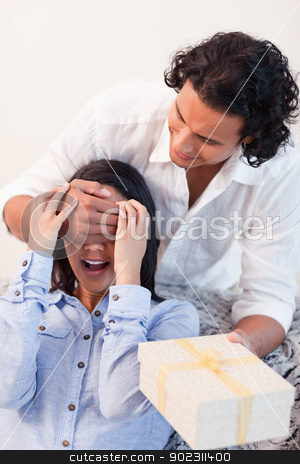 To use this stock image in your creative project, please select the size you need over to the right and click the "Add to Cart" button.
Your downloaded image will come with the Cutcaster watermark removed so don’t worry about the watermark you see on this page. Male having a little surprise for his girlfriend stock photo, Young male having a little surprise for his girlfriend by Wavebreak Media