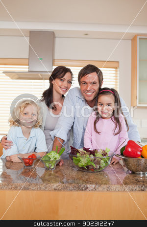 To use this stock image in your creative project, please select the size you need over to the right and click the "Add to Cart" button.
Your downloaded image will come with the Cutcaster watermark removed so don’t worry about the watermark you see on this page. Portrait of a family preparing a salad stock photo, Portrait of a family preparing a salad in a kitchen by Wavebreak Media