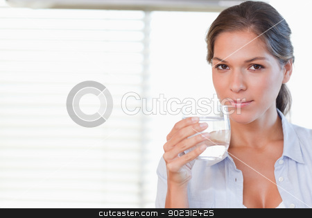 To use this stock image in your creative project, please select the size you need over to the right and click the "Add to Cart" button.
Your downloaded image will come with the Cutcaster watermark removed so don’t worry about the watermark you see on this page. Woman drinking a glass of water stock photo, Woman drinking a glass of water in her kitchen by Wavebreak Media