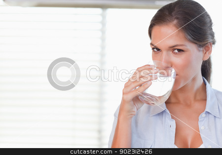 To use this stock image in your creative project, please select the size you need over to the right and click the "Add to Cart" button.
Your downloaded image will come with the Cutcaster watermark removed so don’t worry about the watermark you see on this page. Happy woman drinking a glass of water stock photo, Happy woman drinking a glass of water in her kitchen by Wavebreak Media