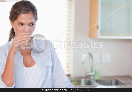 To use this stock image in your creative project, please select the size you need over to the right and click the "Add to Cart" button.
Your downloaded image will come with the Cutcaster watermark removed so don’t worry about the watermark you see on this page. Gorgeous woman drinking a glass of water stock photo, Gorgeous woman drinking a glass of water in her kitchen by Wavebreak Media
