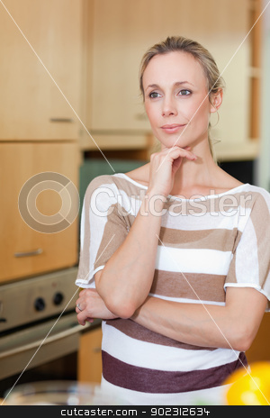 To use this stock image in your creative project, please select the size you need over to the right and click the "Add to Cart" button.
Your downloaded image will come with the Cutcaster watermark removed so don’t worry about the watermark you see on this page. Woman in thoughts standing in kitchen stock photo, Woman in thoughts standing in the kitchen by Wavebreak Media