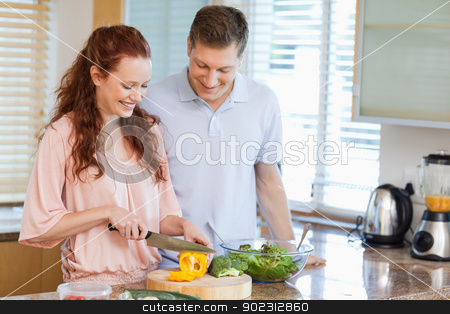 To use this stock image in your creative project, please select the size you need over to the right and click the "Add to Cart" button.
Your downloaded image will come with the Cutcaster watermark removed so don’t worry about the watermark you see on this page. Man watching his girlfriend preparing a salad stock photo, Man watching his girlfriend preparing a salad in the kitchen by Wavebreak Media
