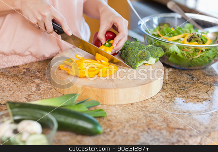 To use this stock image in your creative project, please select the size you need over to the right and click the "Add to Cart" button.
Your downloaded image will come with the Cutcaster watermark removed so don’t worry about the watermark you see on this page. Woman preparing healthy salad stock photo, Woman preparing healthy green salad by Wavebreak Media