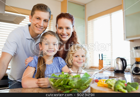 To use this stock image in your creative project, please select the size you need over to the right and click the "Add to Cart" button.
Your downloaded image will come with the Cutcaster watermark removed so don’t worry about the watermark you see on this page. Family standing behind the kitchen counter stock photo, Family standing together behind the kitchen counter by Wavebreak Media