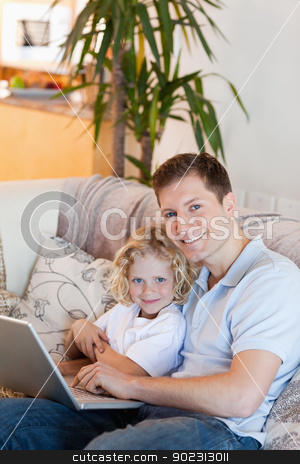 To use this stock image in your creative project, please select the size you need over to the right and click the "Add to Cart" button.
Your downloaded image will come with the Cutcaster watermark removed so don’t worry about the watermark you see on this page. Father and son together with laptop stock photo, Father and son together with laptop on the sofa by Wavebreak Media