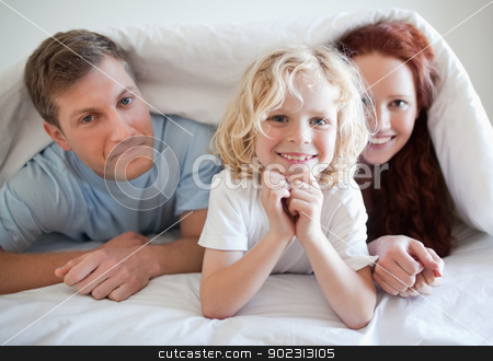 To use this stock image in your creative project, please select the size you need over to the right and click the "Add to Cart" button.
Your downloaded image will come with the Cutcaster watermark removed so don’t worry about the watermark you see on this page. Boy with his parents under bed cover stock photo, Boy together with his parents under bed cover by Wavebreak Media