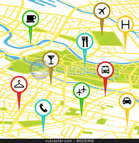 To use this stock image in your creative project, please select the size you need over to the right and click the "Add to Cart" button.
Your downloaded image will come with the Cutcaster watermark removed so don’t worry about the watermark you see on this page. GPS icons stock vector clipart, Gps icon set over a generic map by Richard Laschon