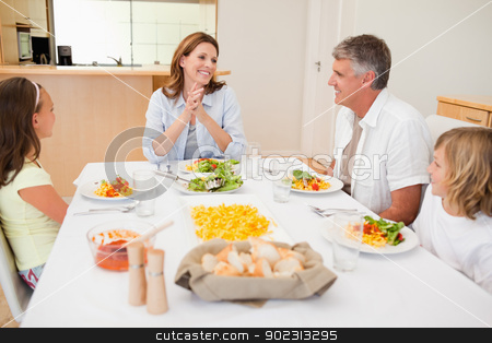 To use this stock image in your creative project, please select the size you need over to the right and click the "Add to Cart" button.
Your downloaded image will come with the Cutcaster watermark removed so don’t worry about the watermark you see on this page. Happy family at the dinner table stock photo, Happy family together at the dinner table by Wavebreak Media