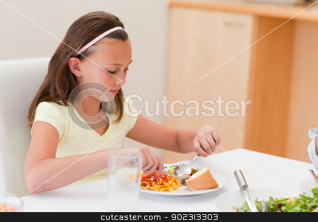 To use this stock image in your creative project, please select the size you need over to the right and click the "Add to Cart" button.
Your downloaded image will come with the Cutcaster watermark removed so don’t worry about the watermark you see on this page. Girl having dinner at the table stock photo, Girl having dinner at the dinner table by Wavebreak Media