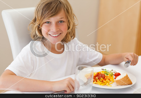 To use this stock image in your creative project, please select the size you need over to the right and click the "Add to Cart" button.
Your downloaded image will come with the Cutcaster watermark removed so don’t worry about the watermark you see on this page. Smiling boy having dinner stock photo, Happy smiling boy having dinner by Wavebreak Media