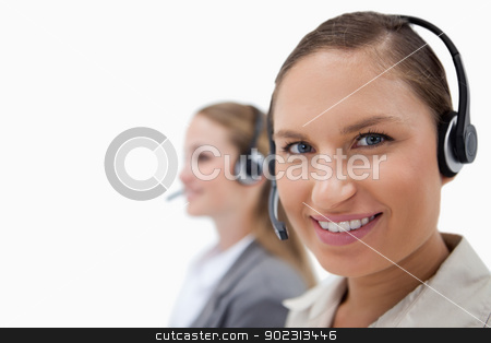 To use this stock image in your creative project, please select the size you need over to the right and click the "Add to Cart" button.
Your downloaded image will come with the Cutcaster watermark removed so don’t worry about the watermark you see on this page. Sales persons using headsets stock photo, Sales persons using headsets against a white background by Wavebreak Media
