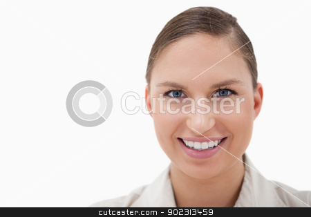 To use this stock image in your creative project, please select the size you need over to the right and click the "Add to Cart" button.
Your downloaded image will come with the Cutcaster watermark removed so don’t worry about the watermark you see on this page. Close up of a businesswoman smiling at the camera stock photo, Close up of a businesswoman smiling at the camera against a white background by Wavebreak Media
